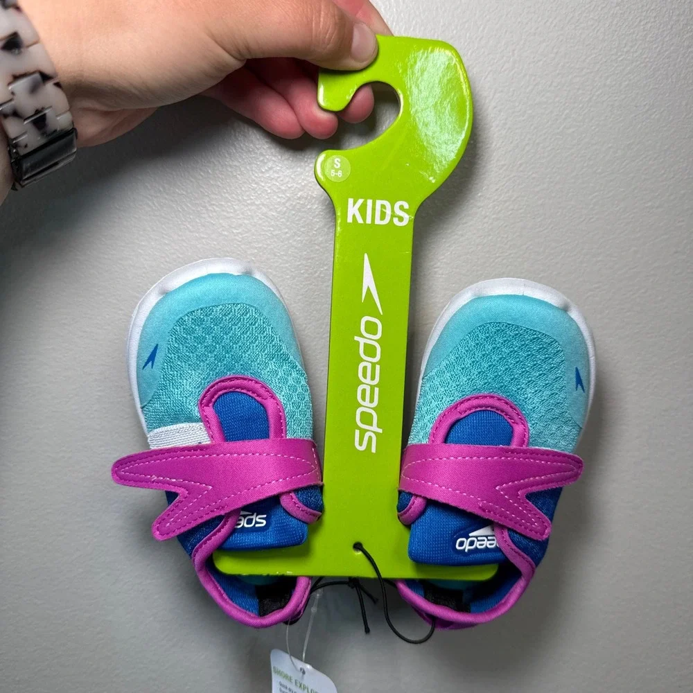 Speedo Shore Explore 2.0 Kids Water Shoes Blue Pink Size S 5-6 NEW